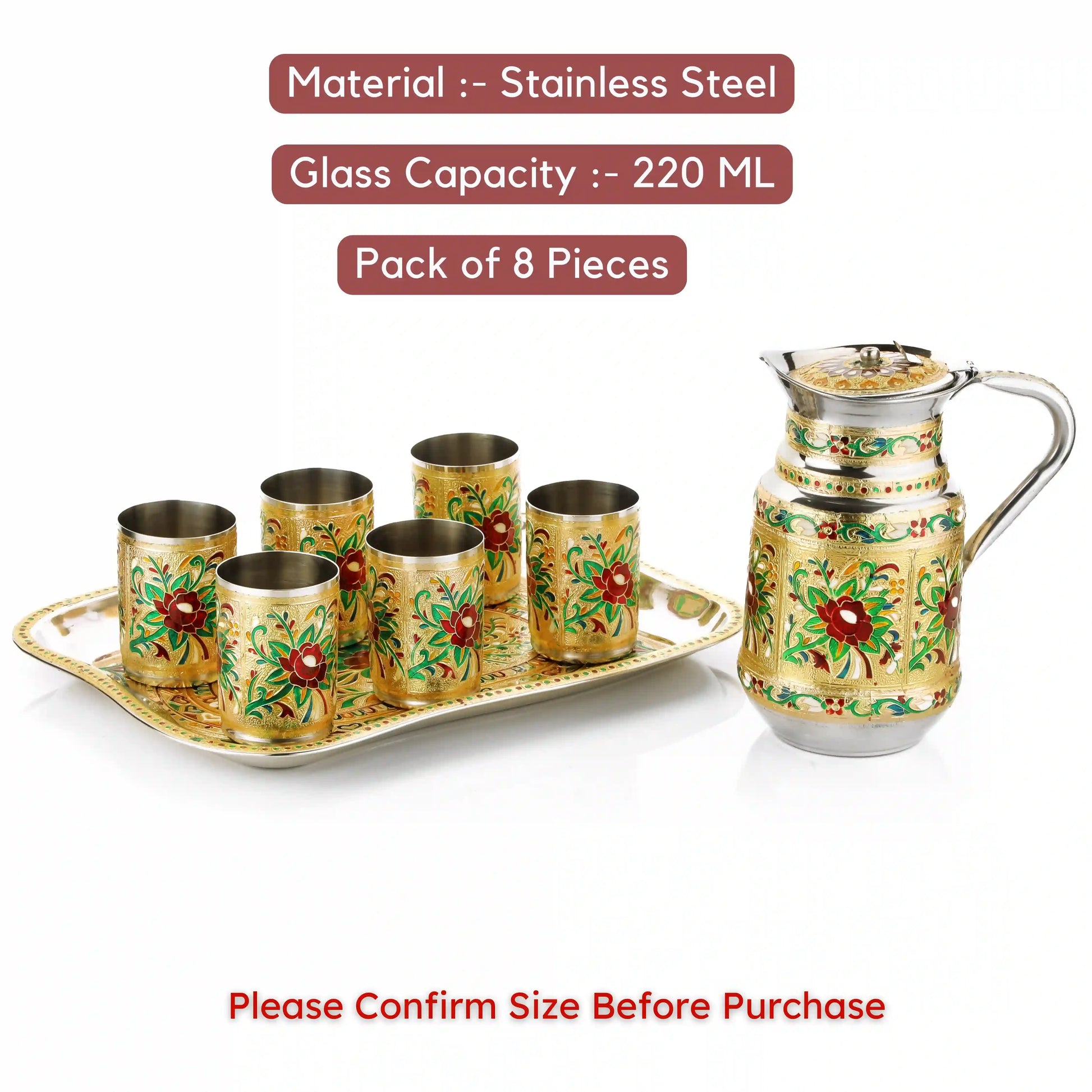 Lemon Set Steel Meenakari Tray | Jug & Glass Serving Set for Home & Gifting