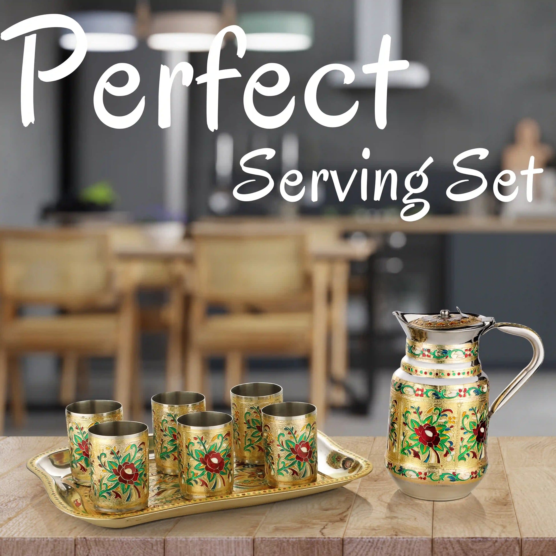 Lemon Set Steel Meenakari Tray | Jug & Glass Serving Set for Home & Gifting